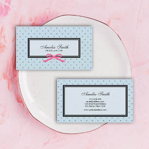 Modern Classic Black Blue Polka Dot Red Ribbon Business Card