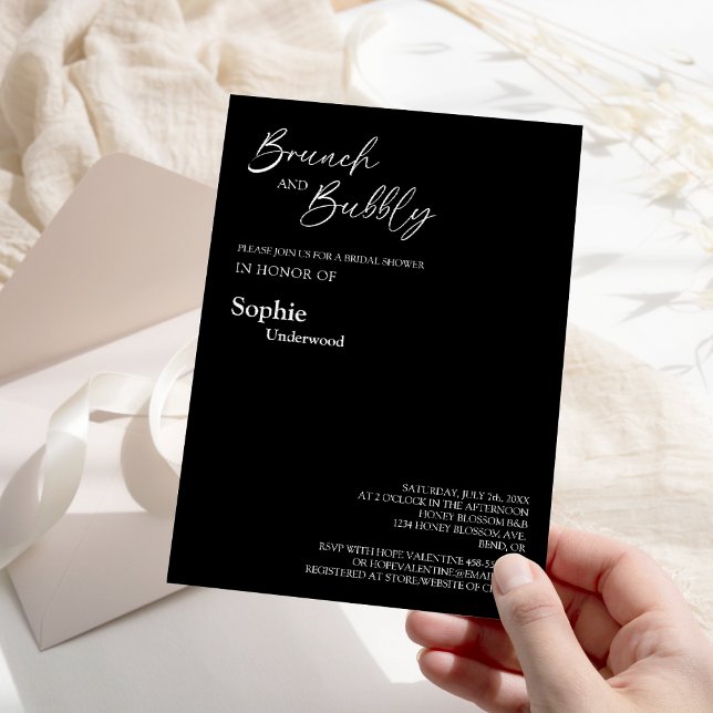 Modern Classic Black Bridal Brunch And Bubbly Invitation (Creator Uploaded)