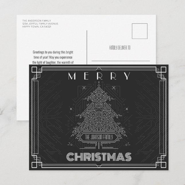 Modern Classic Black Geometric Christmas Tree Holiday Postcard (Front/Back)