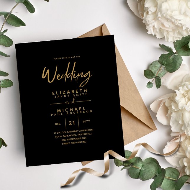 Modern Classic Black Gold Budget Wedding Invites (Creator Uploaded)