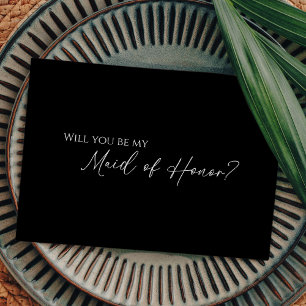 Modern Classic Black Maid Of Honour Proposal Card