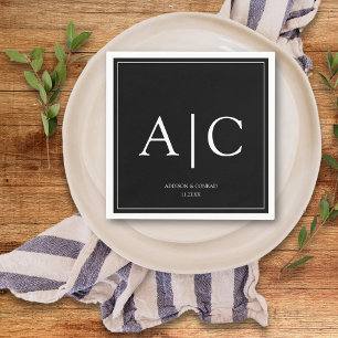  Modern Classic Black Monogram Wedding Napkin