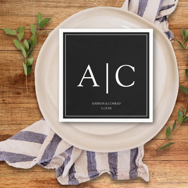  Modern Classic Black Monogram Wedding Napkin (Creator Uploaded)