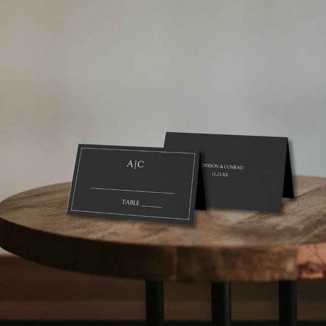  Modern Classic Black Monogram Wedding  Place Card (Creator Uploaded)