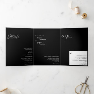 Modern Classic Black Tri-Fold Wedding Invitation