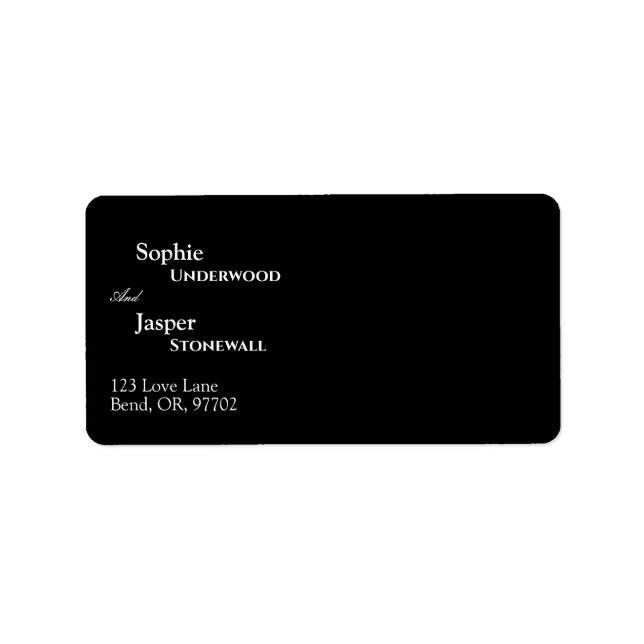 Modern Classic Black Wedding Address Label (Front)