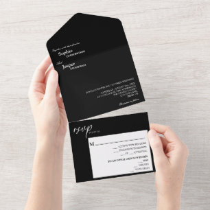 Modern Classic Black Wedding All In One Invitation