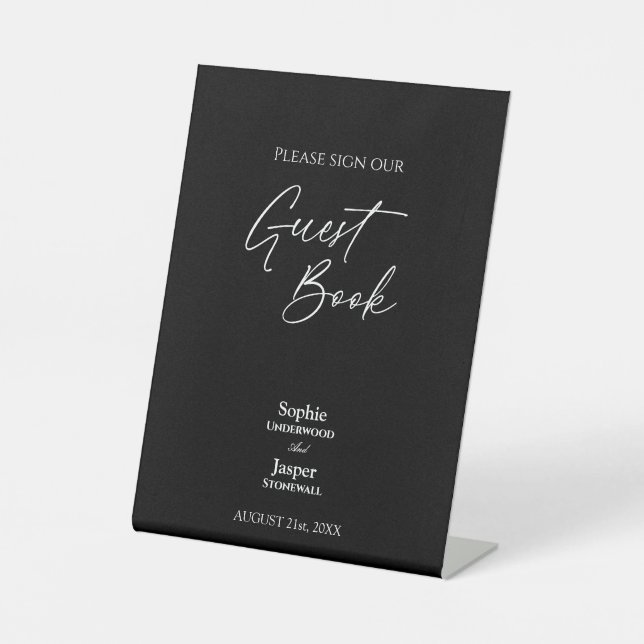 Modern Classic Black Wedding Guest Book Sign (Front)
