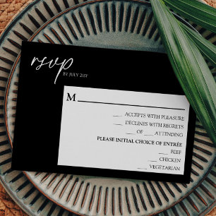 Modern Classic Black Wedding Menu RSVP Card
