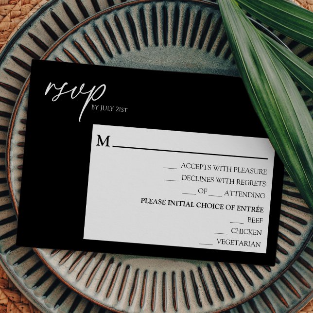 Modern Classic Black Wedding Menu RSVP Card (Creator Uploaded)