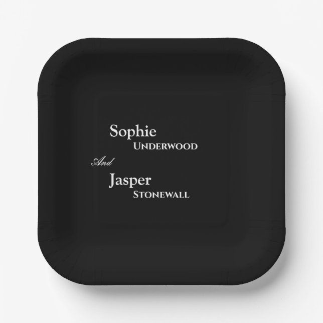 Modern Classic Black Wedding Paper Plates (Front)
