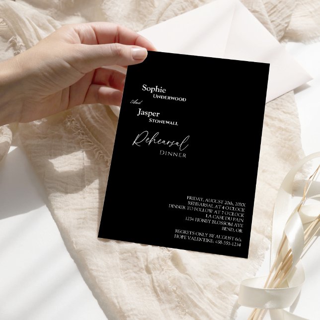 Modern Classic Black Wedding Rehearsal Dinner Invitation (Creator Uploaded)