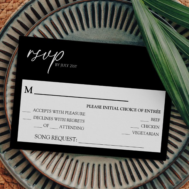 Modern Classic Black Wedding Song Request RSVP Card (Creator Uploaded)
