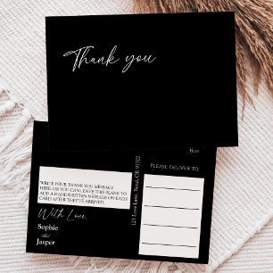 Modern Classic Black Wedding Thank You Postcard
