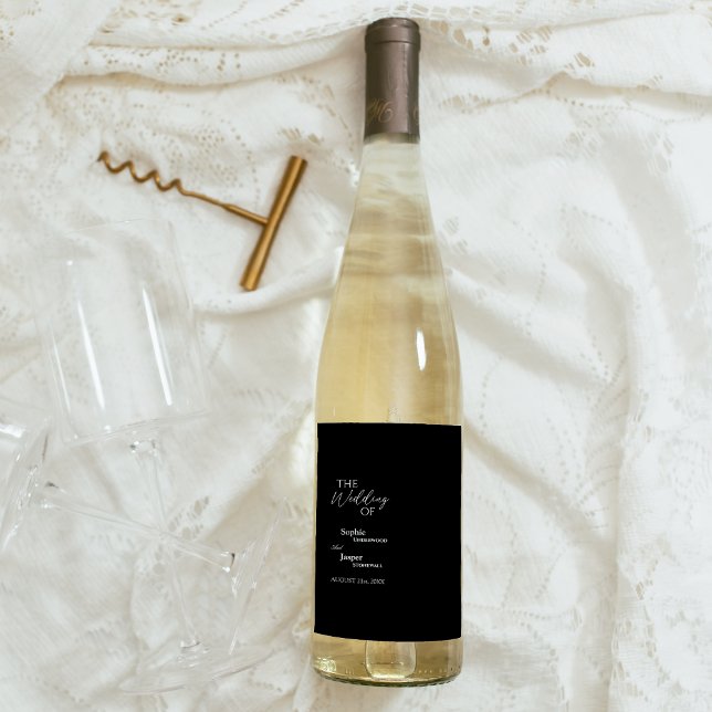 Modern Classic Black Wedding Wine Label (Creator Uploaded)