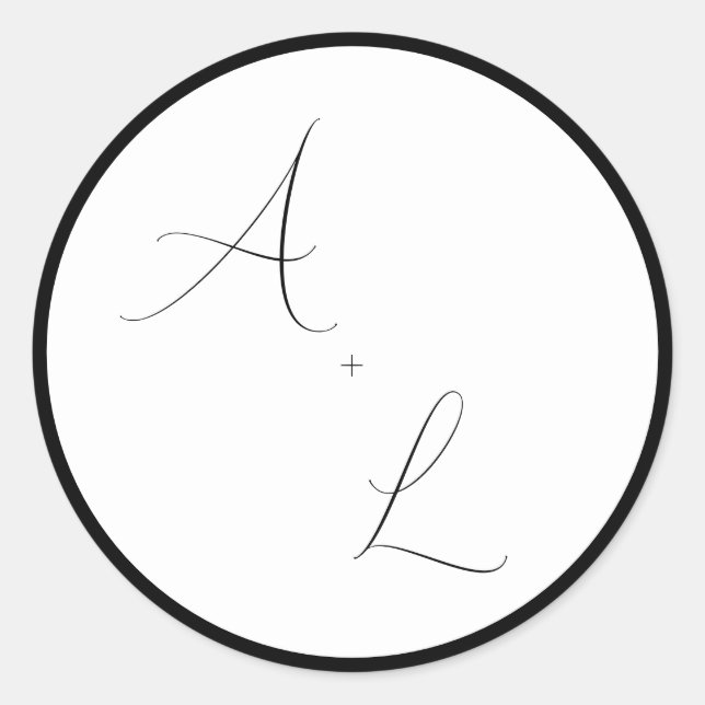 Modern Classic Black & White Border Script Wedding Round Sticker (Front)
