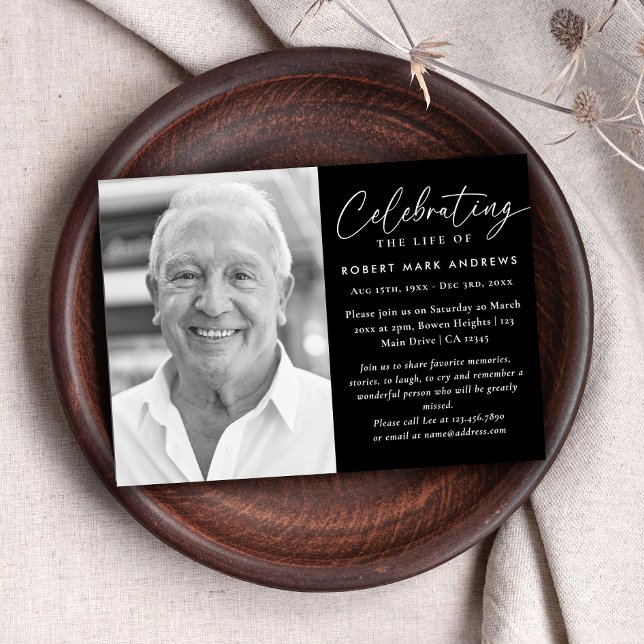 Modern Classic Black White Celebration of Life Invitation (Creator Uploaded)