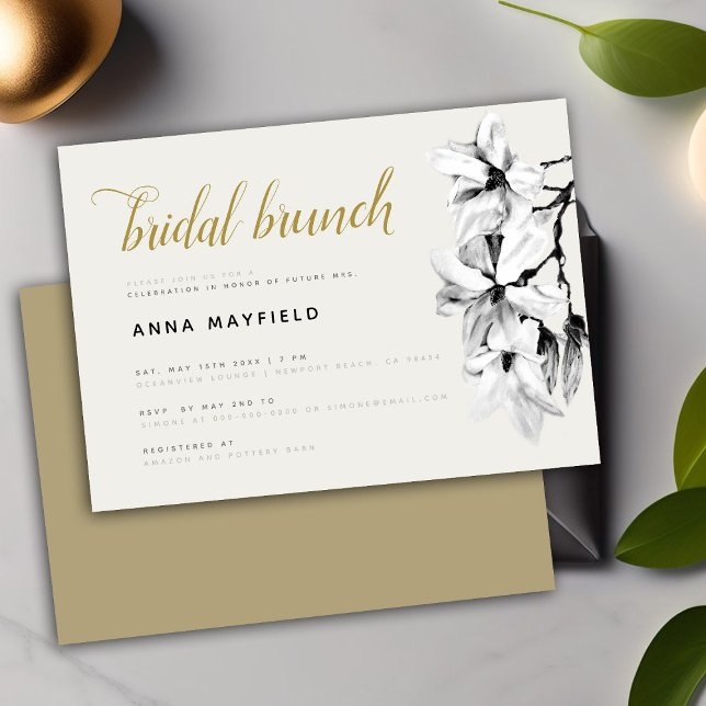Modern Classic Black White Magnolia Bridal Brunch Invitation (Creator Uploaded)