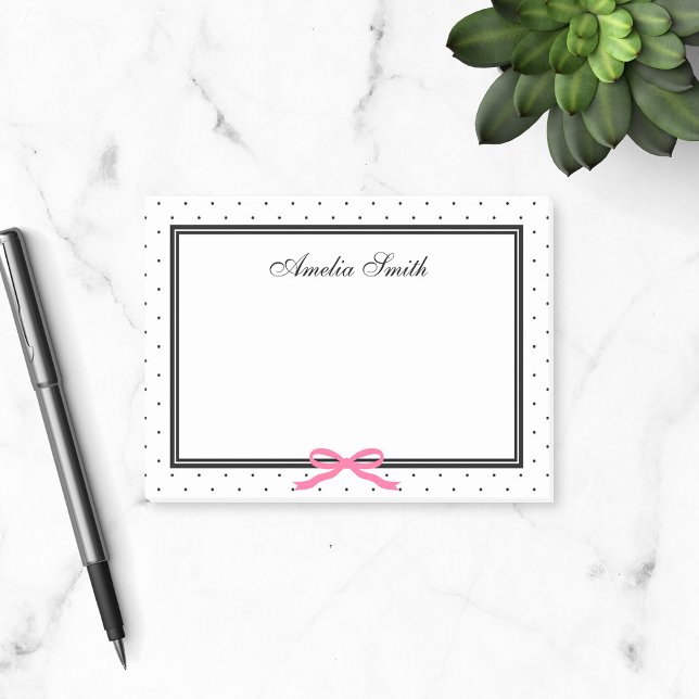 Modern Classic Black White Polka Dot Pink Ribbon Post-it Notes (Creator Uploaded)