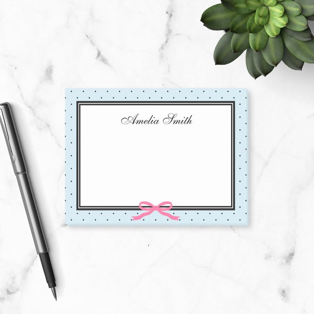 Modern Classic Blue Black Polka Dot Pink Ribbon Post-it Notes (Creator Uploaded)