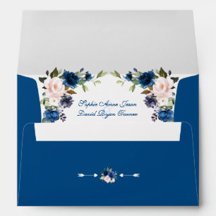 Modern Classic Blue Blush Floral Return Address Envelope