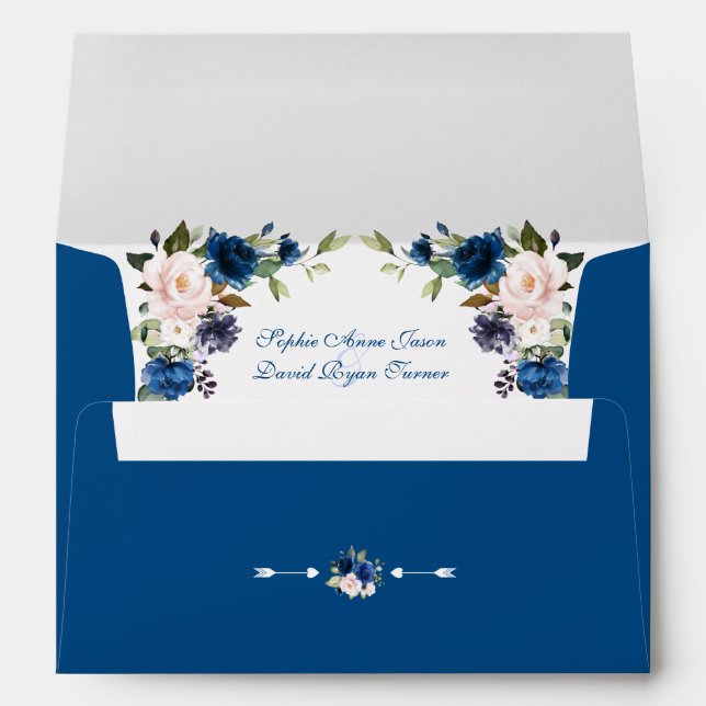Modern Classic Blue Blush Floral Return Address Envelope (Back (Bottom))