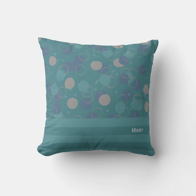 Modern Classic Blue Circles Pattern First Name Cushion (Front)