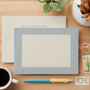 Modern Classic Blue Striped Wedding Envelope