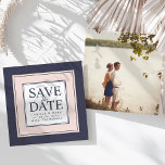 Modern Classic | Blush and Navy Save the Date<br><div class="desc">Announce your wedding in elegant style with our Modern Classic save the date cards in an on-trend colour palette of blush and navy. Unique square cards feature your wedding details (names, date and location) displayed in the centre on a white square with "save the date" in a mix of navy...</div>