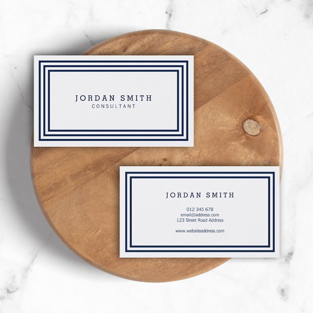 Modern Classic Borders Navy Blue and White Business Card (Creator Uploaded)
