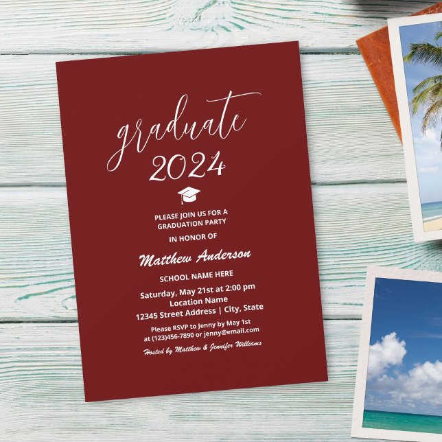 Modern Classic Burgundy Graduate 2024 Graduation Invitation (Creator Uploaded)