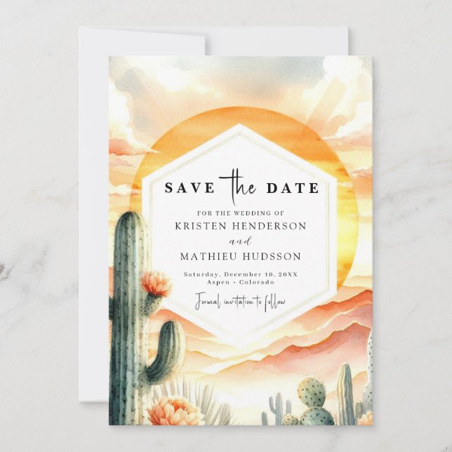 Modern Classic Cactus Wedding Save The Date (Front)