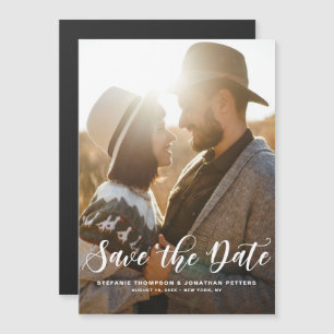 Modern Classic Calligraphy Photo Save the Date Magnetic Invitation