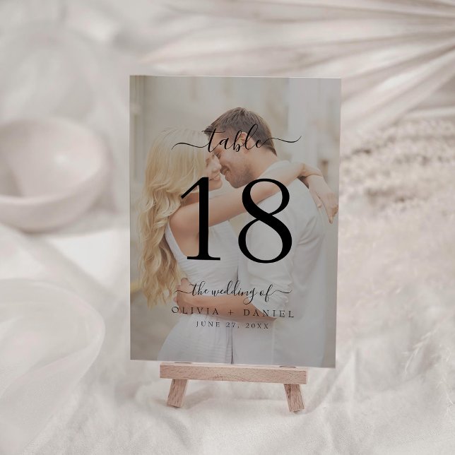 Modern Classic Calligraphy Wedding Photo Table Number (Modern Classic Calligraphy Wedding Photo Table Number)