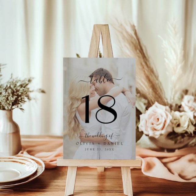 Modern Classic Calligraphy Wedding Photo  Table Number (Modern Classic Calligraphy Wedding Photo Table Number)