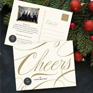 Modern Classic Cheers Calligraphy Elegant Business Holiday Postcard