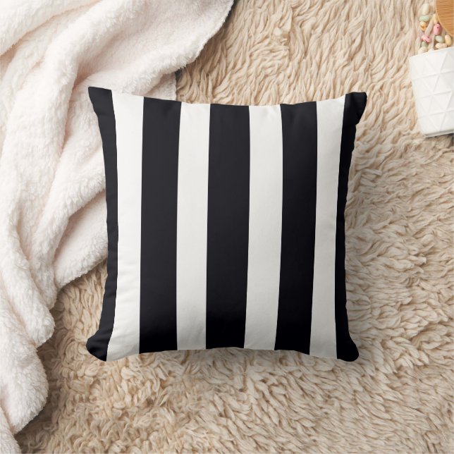 Modern Classic Chic Black And White Striped Cushion (Blanket)