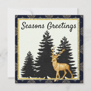 Modern Classic Christmas Flat Card with Gold Deer