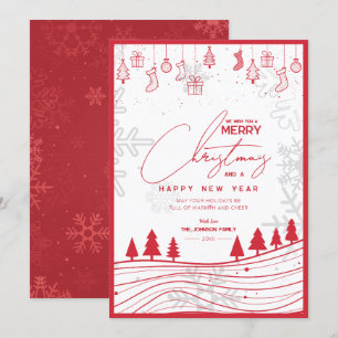 Modern Classic Christmas Tree & Ornament Red Holiday Card