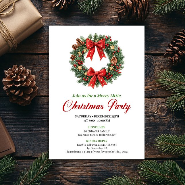 Modern Classic Christmas Wreath Party Invitation (Modern Classic Christmas Wreath Party Invitation)
