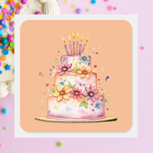 Modern Classic Colourful Birthday Cake Square Sticker