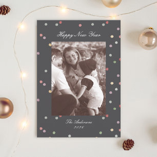 Modern Classic Colourful Confetti New Years Photo Holiday Card