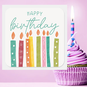 Modern Classic Colourful Happy Birthday Square Sticker