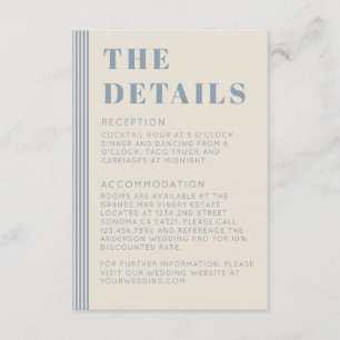 Modern Classic Details Blue Striped Wedding  Enclosure Card