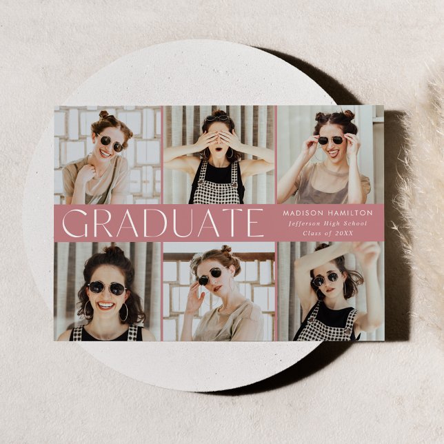 Modern Classic Dusty Rose 6 Photo Graduation Announcement (Creator Uploaded)