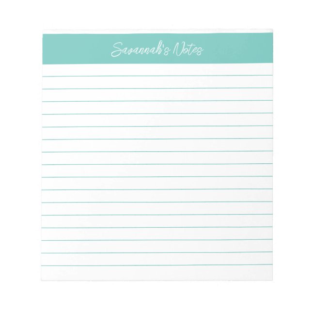 Modern Classic Elegant Aqua Script Personalised Notepad (Front)