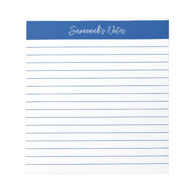 Modern Classic Elegant Blue Script Personalised Notepad (Front)