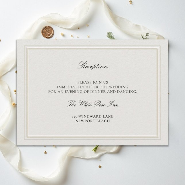 Modern Classic Elegant Ecru Wedding Reception Enclosure Card (modern classic wedding reception details ecru double frame elevated formal traditional calligraphy)