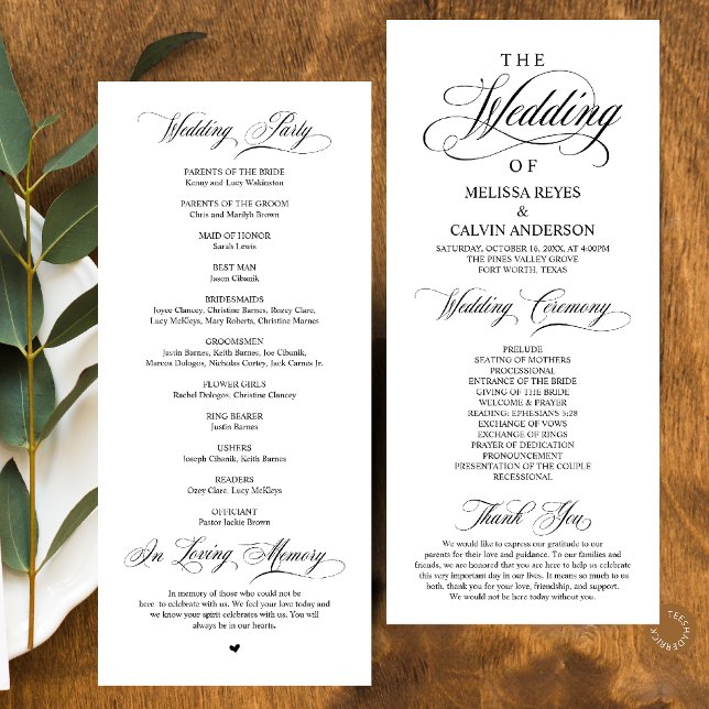 Modern Classic Elegant Wedding Ceremony Programme (Elegant Classy Navy Blue Script Wedding Program Card)