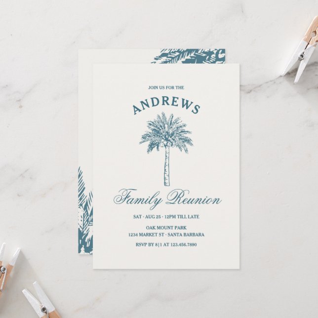 Modern Classic Family Reunion Palm Tree Invitation (Front/Back In Situ)